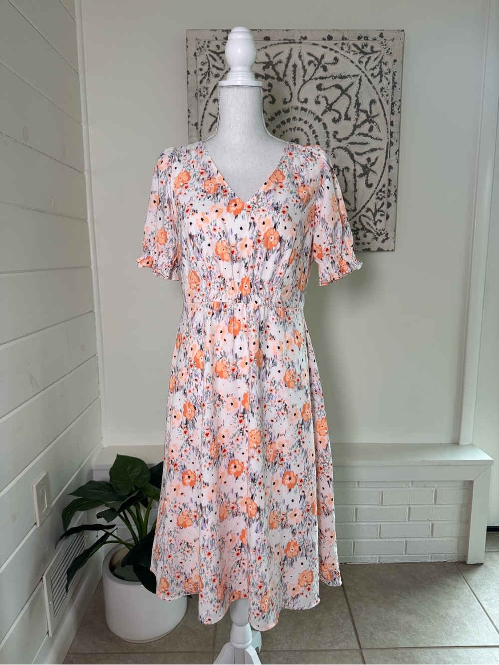 LOFT Outlet Floral Puff Sleeve Midi Dress Size 6